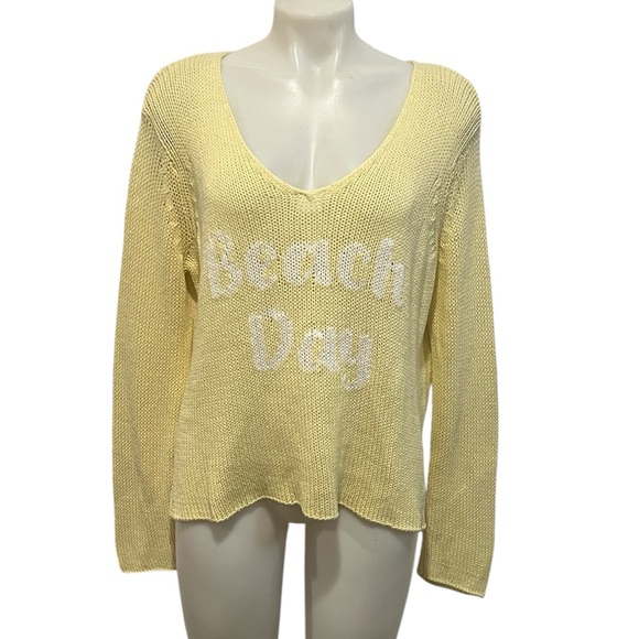 Wooden Ships Sweaters - Wooden Ships yellow v neck beach day cotton blend sweater S/M